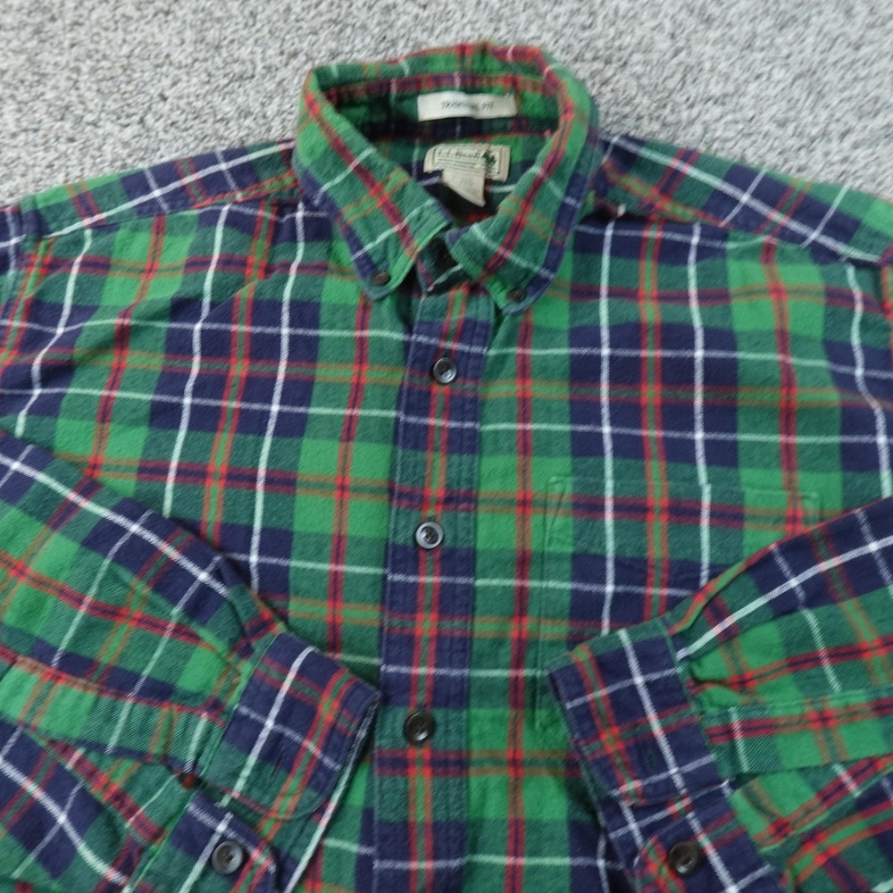 LL Bean Shirt Mens L‎ Green Scotch Plaid Flannel Button Up Long Sleeve Outdoor